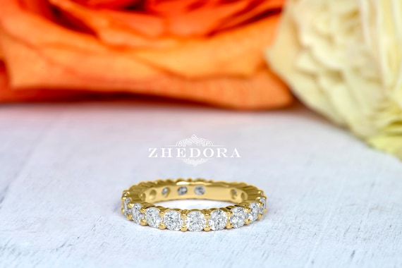 Yellow Gold Wedding Band, 3/4 Eternity Diamond Band, Wedding Bands, Stackable Wedding Band, 3mm Diamond Wedding Band , Gift for Wife