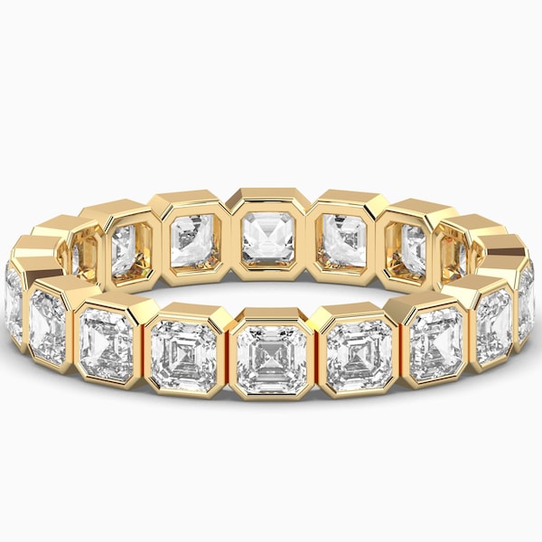 Diamond Wedding Band / Asscher Cut Band / Lab Grown Diamond Band / Eternity Diamond Band / Eternity Lab Diamond Ring / Bezel Asscher Band