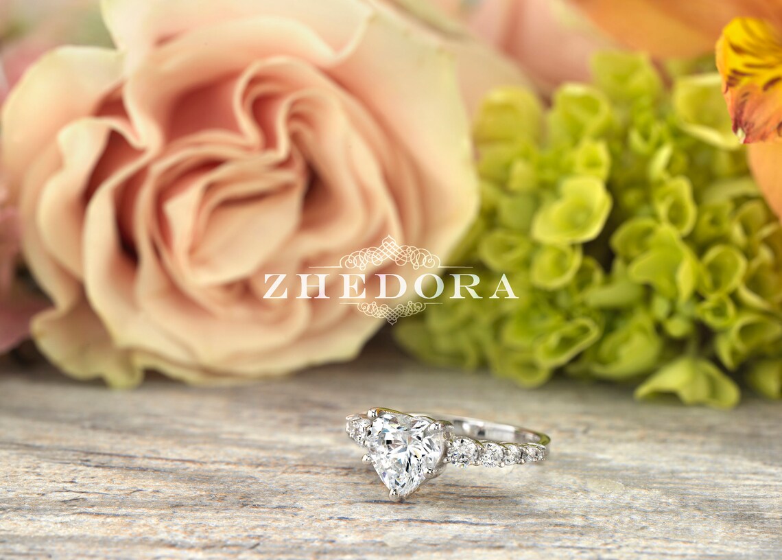 White Gold Heart Engagement Ring 14k/18k Moissanite Heart Etsy