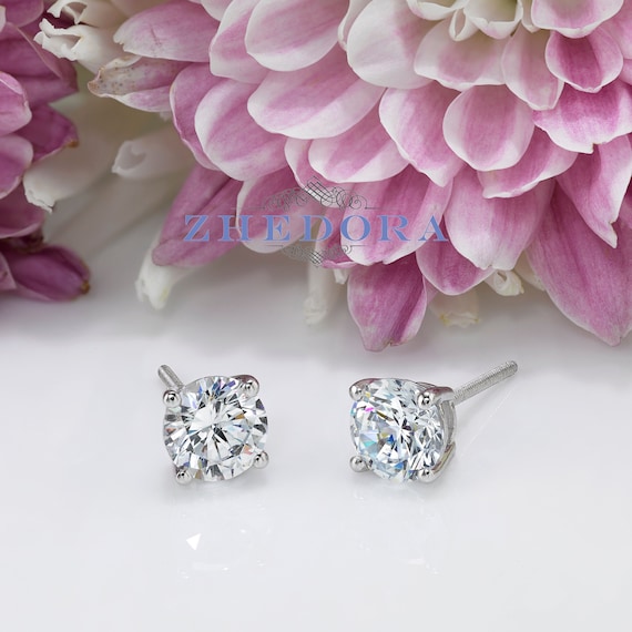 Ct Tw Round Screw Back Earring Studs Solid 14K White Gold