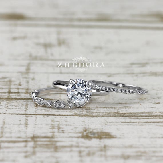 Moissanite Stacking Bridal Set In 14k 18k Moissanite Wedding Etsy