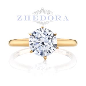 Bague de fiançailles en or 6 griffes / Bague simulée avec diamant rond de 1,10 carat / Bague classique 6 griffes / Bague de fiançailles solitaire / Bague moissanite