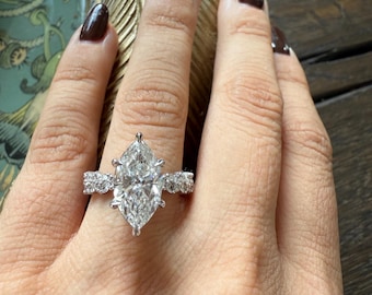 3 CT Marquise Lab Grown Diamond Ring E VS1/2 , Diamond Engagement Ring , Lab Marquise Diamond Ring , Certified diamond Ring , Marquise Ring