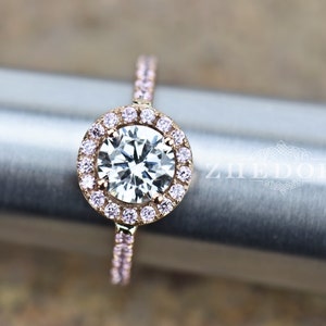 2.50 CT Pink Engagement Ring in 14k/18k Rose Gold, Halo Engagement Ring, White Sapphire Ring, Forever One Moissanite Engagement Ring Zhedora image 2