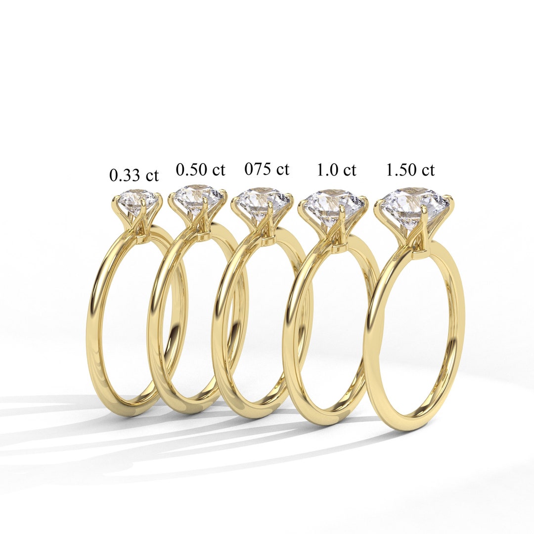Solitaire Size Reference Round Cut Solitaire Gold Engagement Ring, Solid Gold Wedding Ring in ...