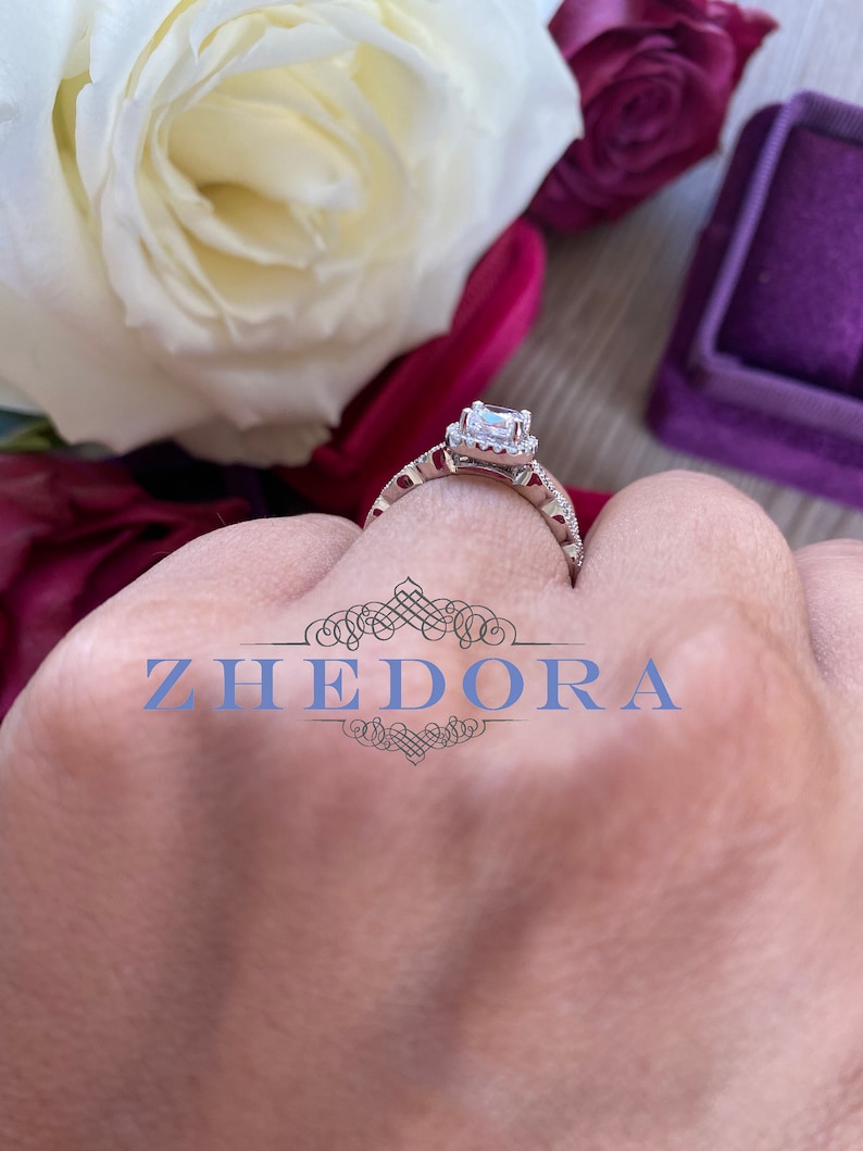 Cushion Cut Wedding Ring Set in Solid 14k/18k White Dainty Etsy