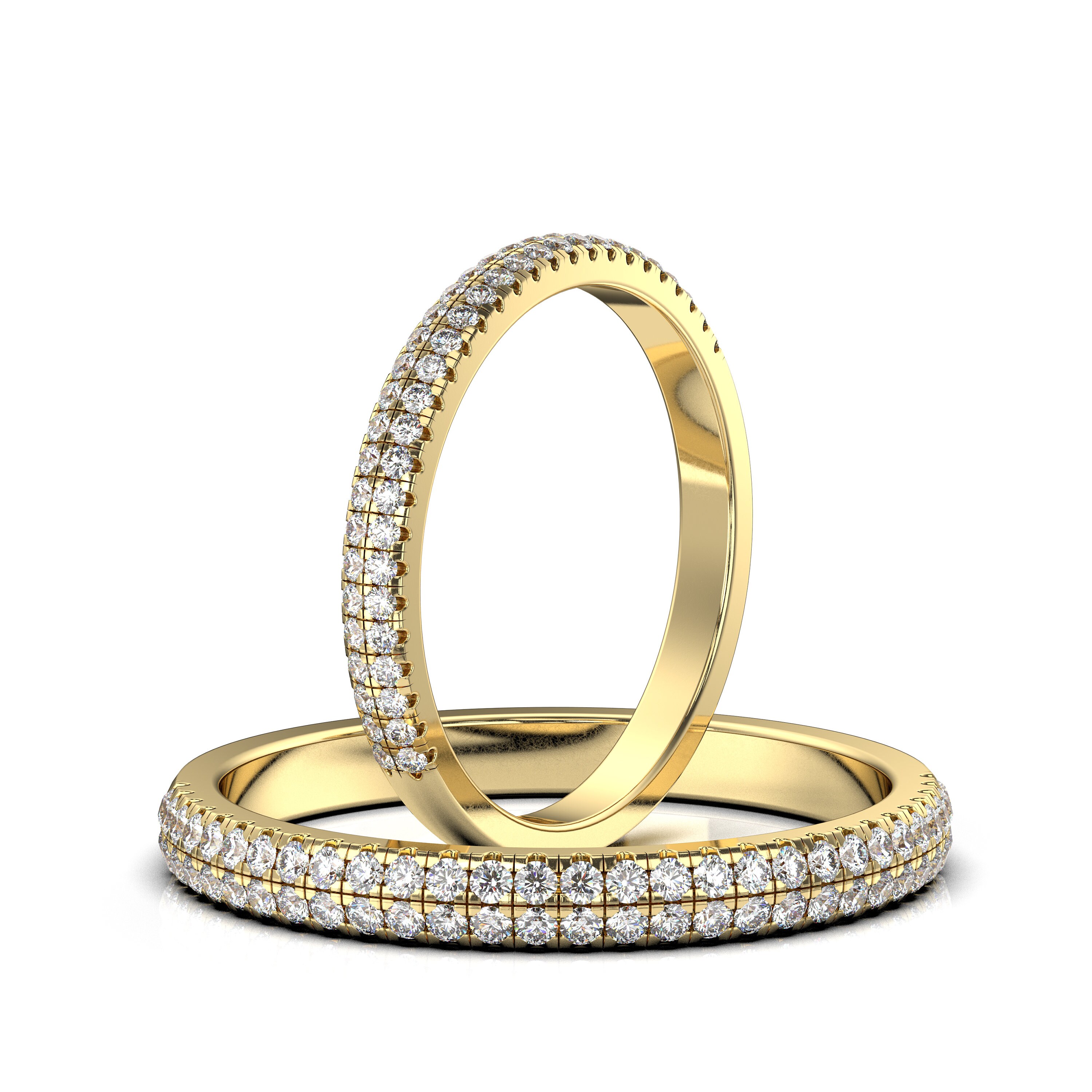 Diamond Wedding Ring Half Eternity / 14k Gold Double Row Micro Pave ...