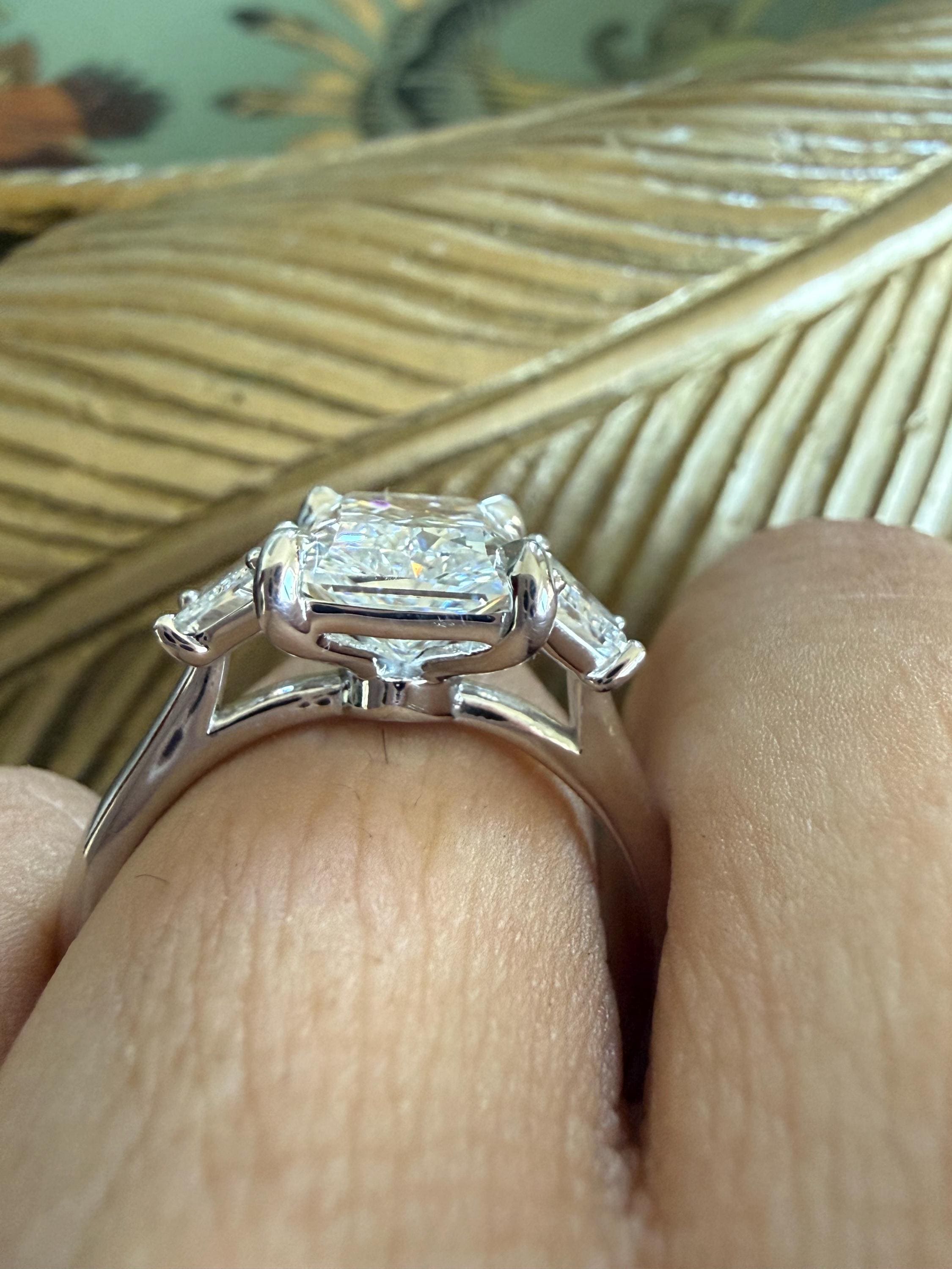 4 CT Radiant Cut Lab Diamond Engagement Ring, Three-stone Radiant Cut ...