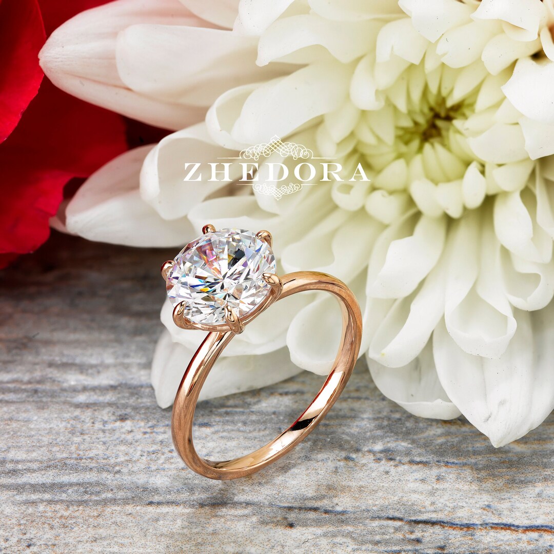 3 CT Round Engagement Ring Solid Gold , Dainty Solitaire Ring, 9mm