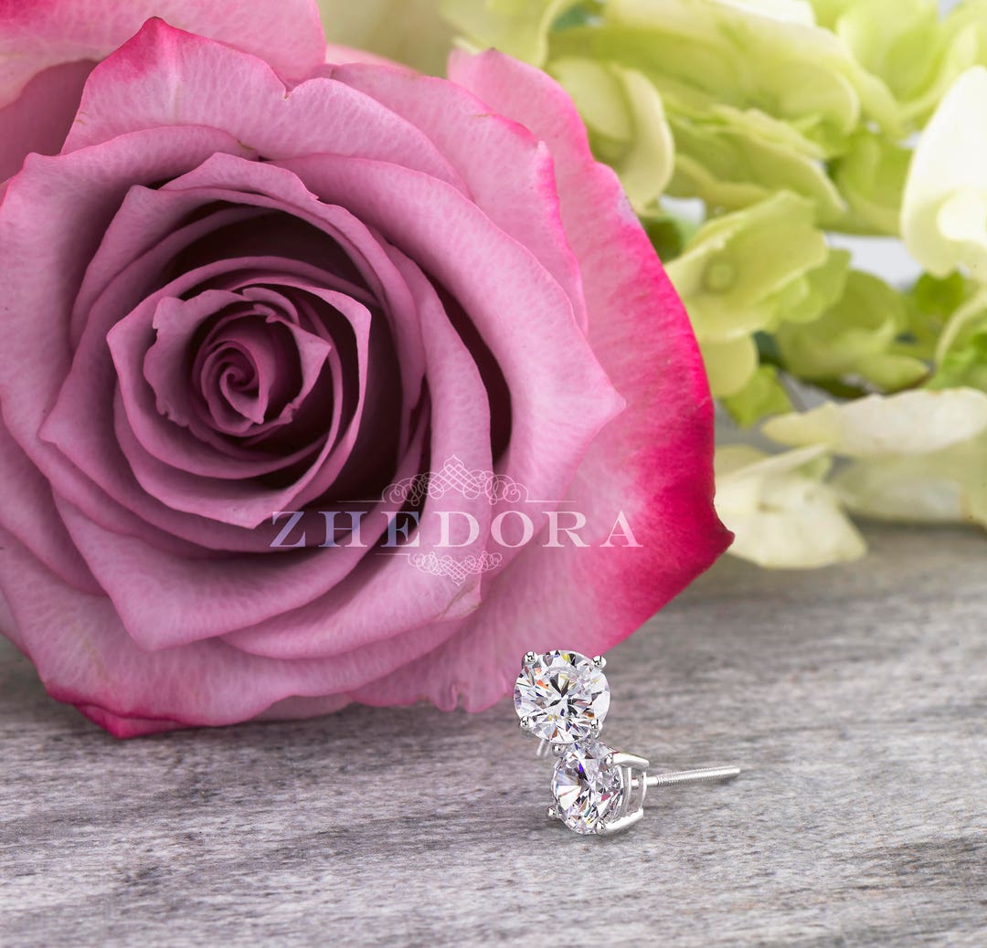 2.0 CT Round Screw Back Stud Earrings in 14k White Gold, White Gold ...