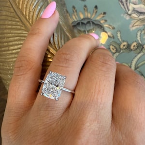 Lab Grown Diamond  Ring , 3.5 CT Elongated Cushion Lab Diamond Engagement Ring , Cushion Cut  Lab Created Diamond Ring IGI Certified