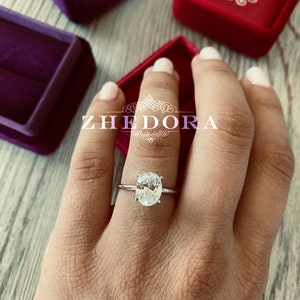 2 CT Hidden Halo Solitaire Ring, Hidden Halo Oval Solitaire Ring, Solid White Gold, Platinum Oval Ring, Forever One Hidden Halo, Lab Created