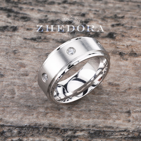 Fede nuziale da uomo in oro massiccio con diamante 14K/18K, fede