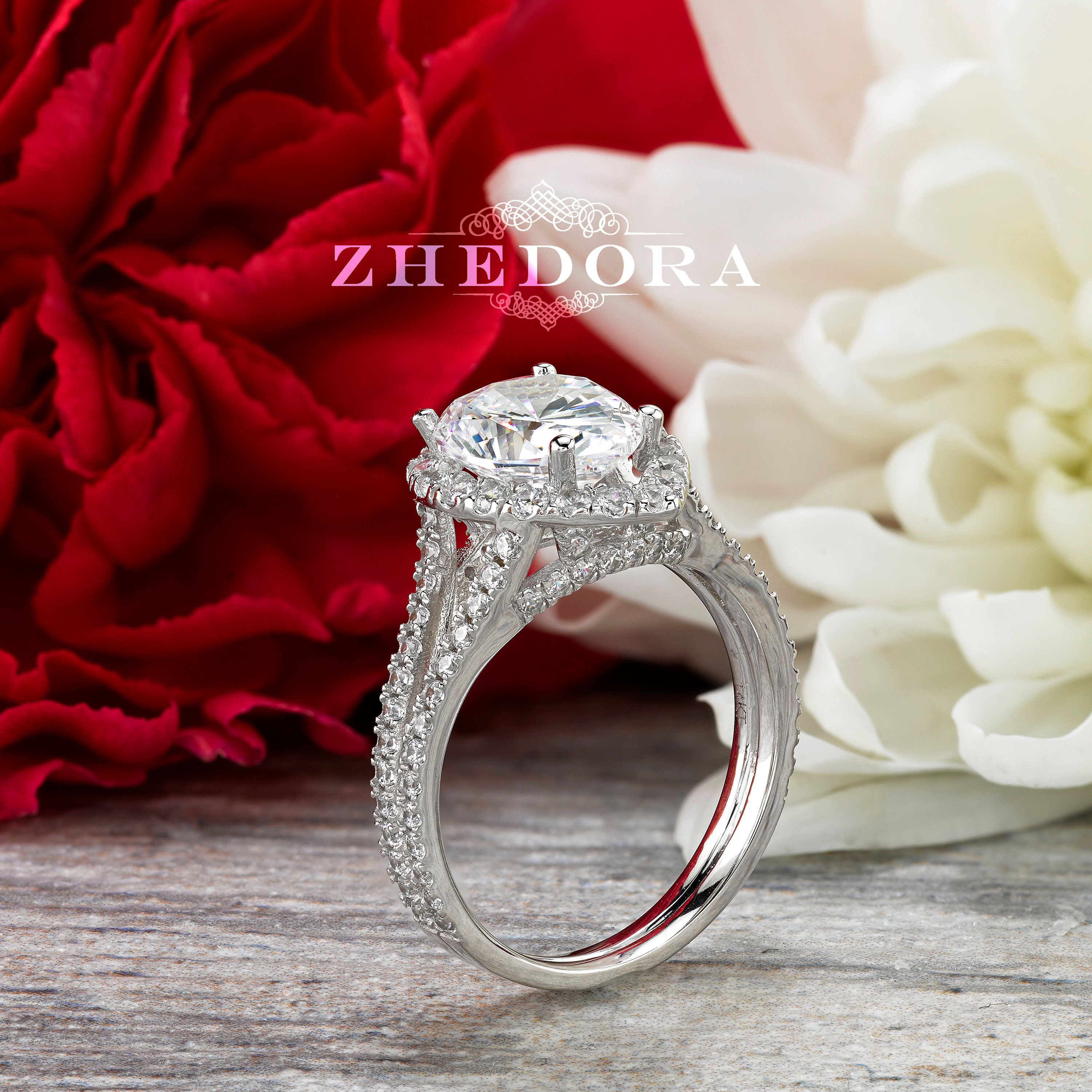 White Gold Pear Cut Engagement Ring Split Shank Pear Ring Etsy