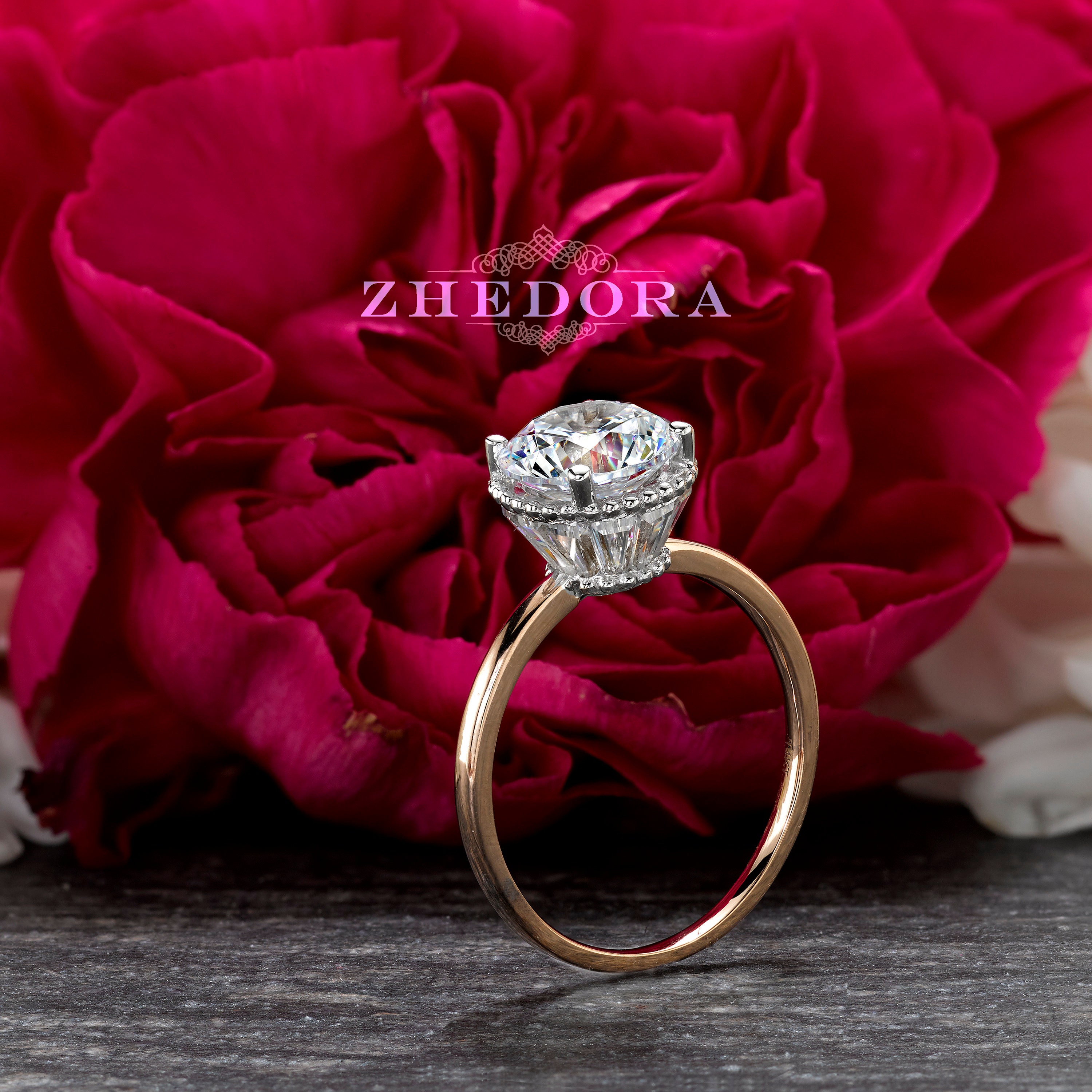 Hidden Feature Engagement Rings 2.0 CT Round Hidden Engagement Ring , Moissanite Engagement Ring ...
