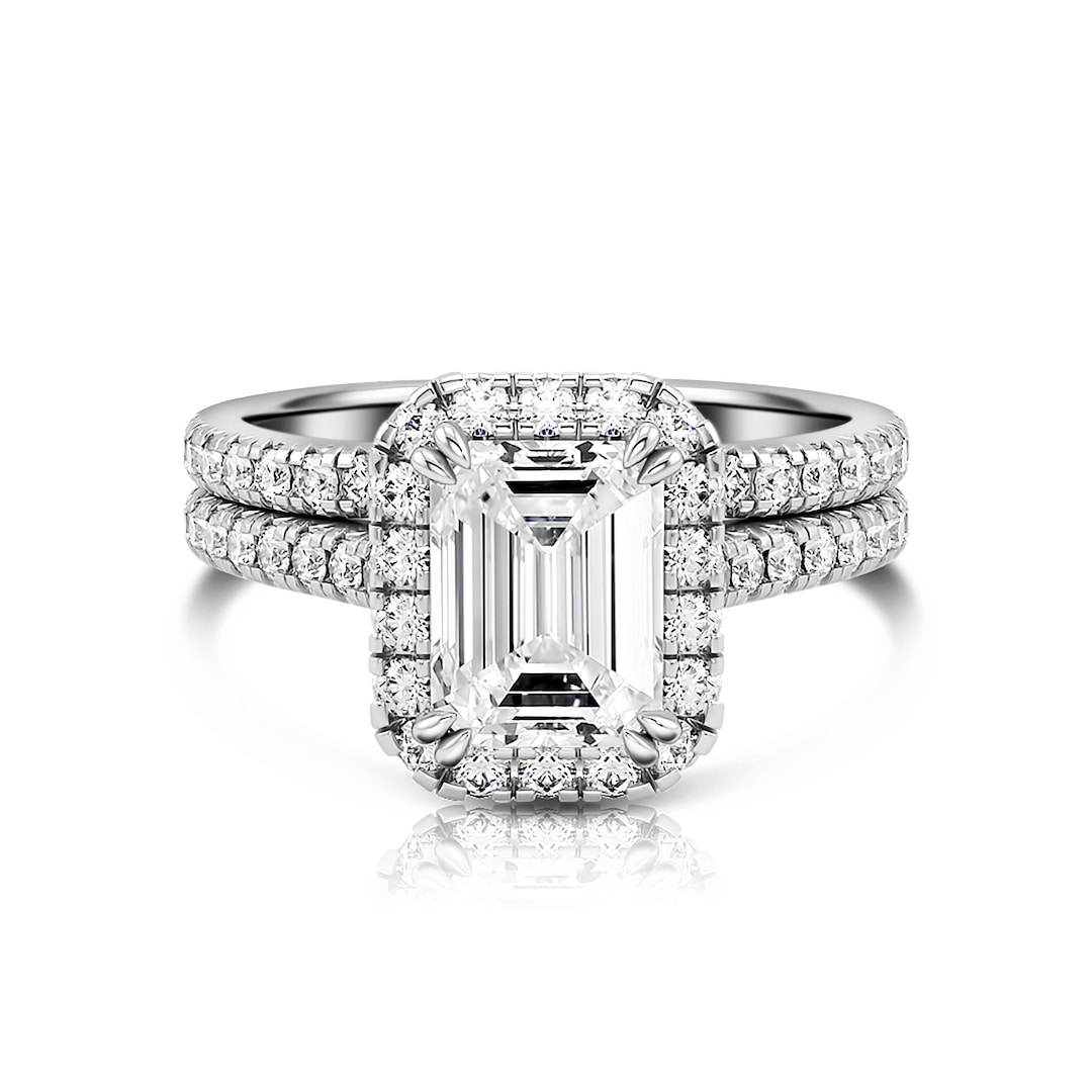 Lab Grown Emerald Cut Diamond Bridal Set Engagement Wedding Etsy