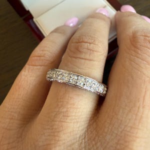 White Gold 3/4 Eternity Band in Solid 14k/ 18k, Diamond Wedding Band , Channel Set Band Wedding Band, Engraved Wedding Band, Moissanite Band