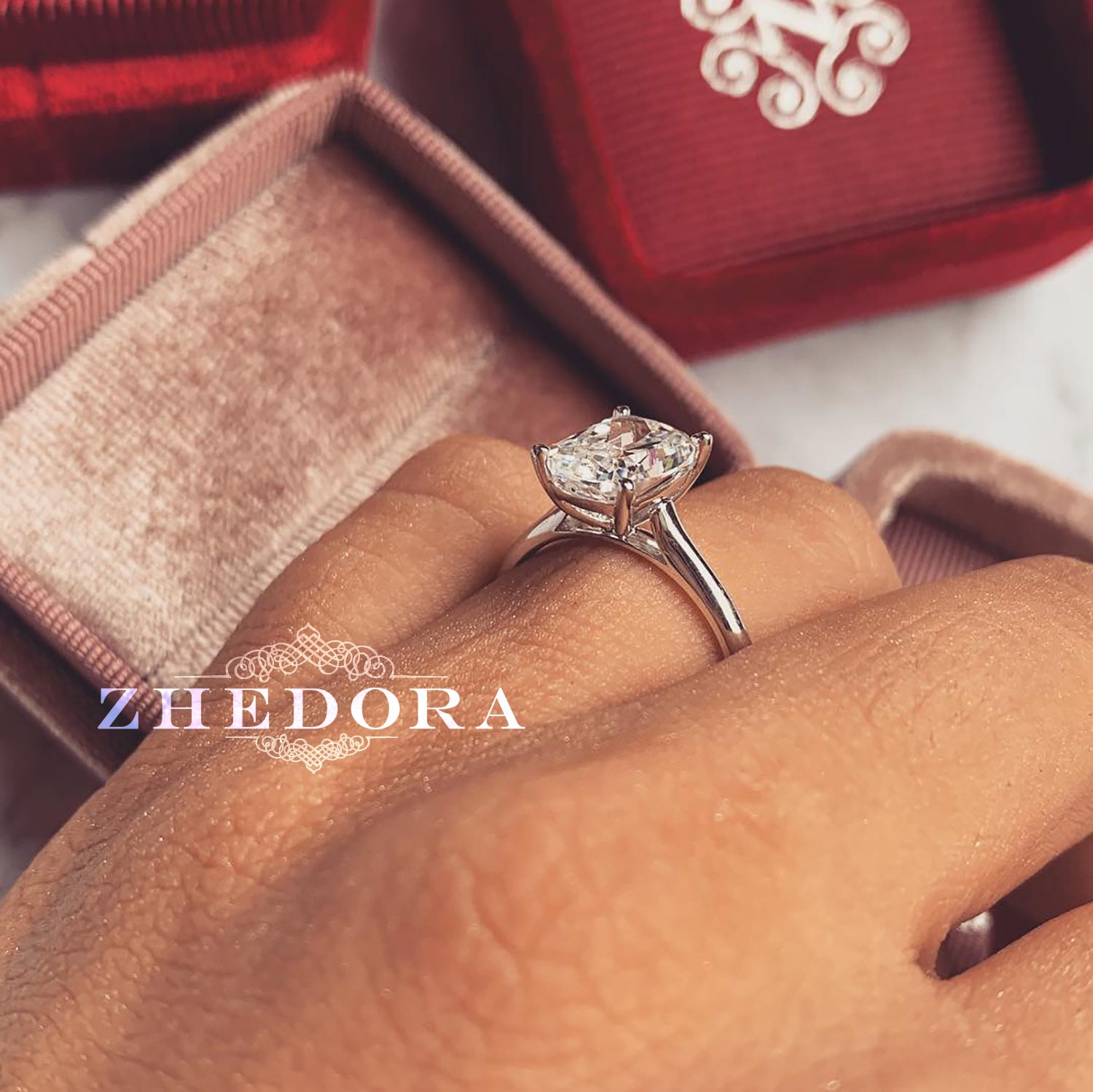 Elongated Cushion Engagement Ring Moissanite Cushion Ring Etsy