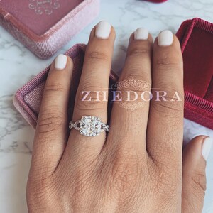 3.25 CT Cushion Cut Engagement Ring in Solid 14k/18k White Gold, Cushion Wedding Set, Twisted Engagement Set, Forever One Cushion Cut Ring image 7