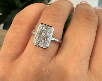 Lab Grown Diamond  Ring , 4.5 CT Radiant Cut Lab Diamond Engagement Ring , Radiant Cut , Lab Created Diamond Ring , Bezel Radiant Cut