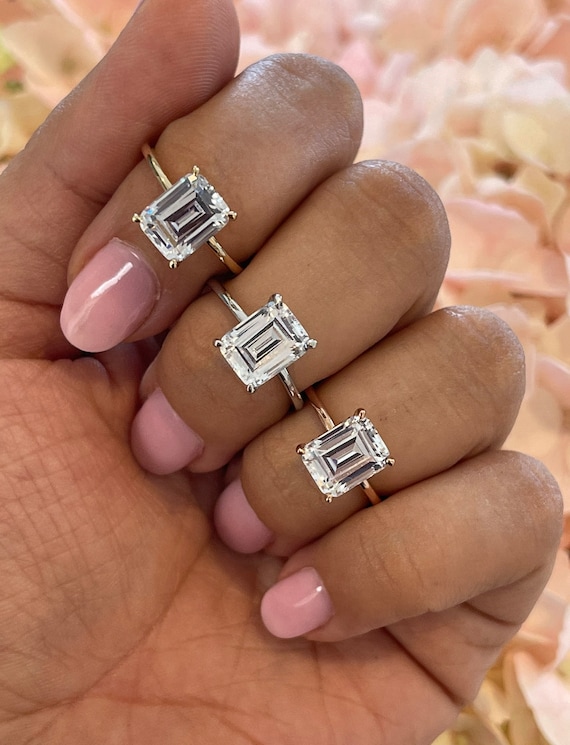 Lucille: Three Stone Emerald Cut Diamond Engagement Ring | Ken & Dana Design