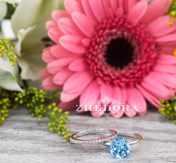 2 25 CT Blue Topaz Wedding Set in 14k/18k White Gold Blue Etsy