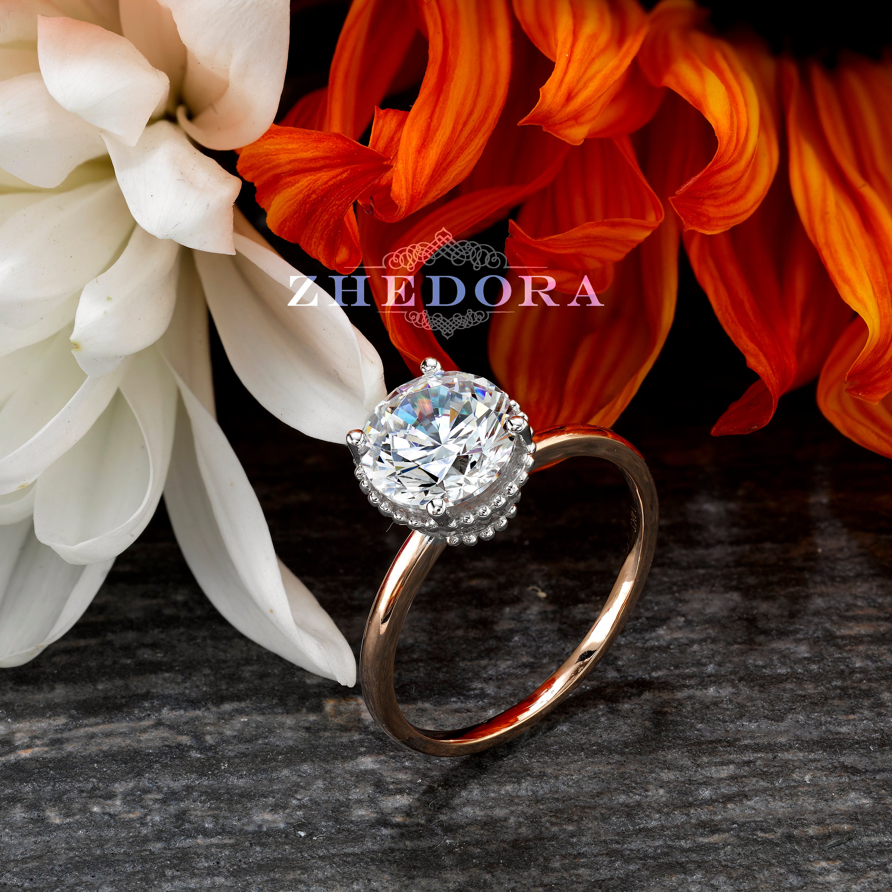 Hidden Feature Engagement Rings 2.0 CT Round Hidden Engagement Ring , Moissanite Engagement Ring ...