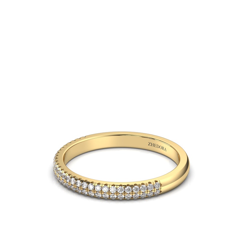 Diamond Wedding Ring Half Eternity / 14k Gold Double Row Micro Pave ...