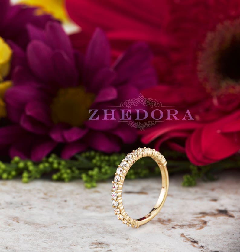 Half Eternity Wedding Band Stacking Gold Band Stackable Etsy