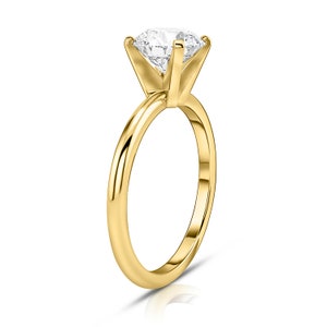 14K Gold Engagement Ring, Solid Yellow Gold Ring, Round Solitaire Ring, Simple Gold Ring, Classic Solitaire ring, Moissanite engagement Ring image 2