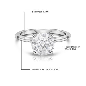 18K White Gold Engagement Ring, Round Solitaire Ring, Women's Ring, Simple Gold Ring, Moissanite engagement Ring, Diamond Engagement Ring image 5