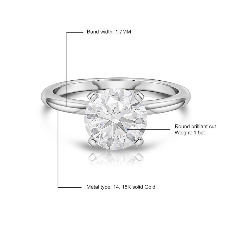18K White Gold Engagement Ring, Round Solitaire Ring, Women's Ring, Simple Gold Ring, Moissanite engagement Ring, Diamond Engagement Ring image 5