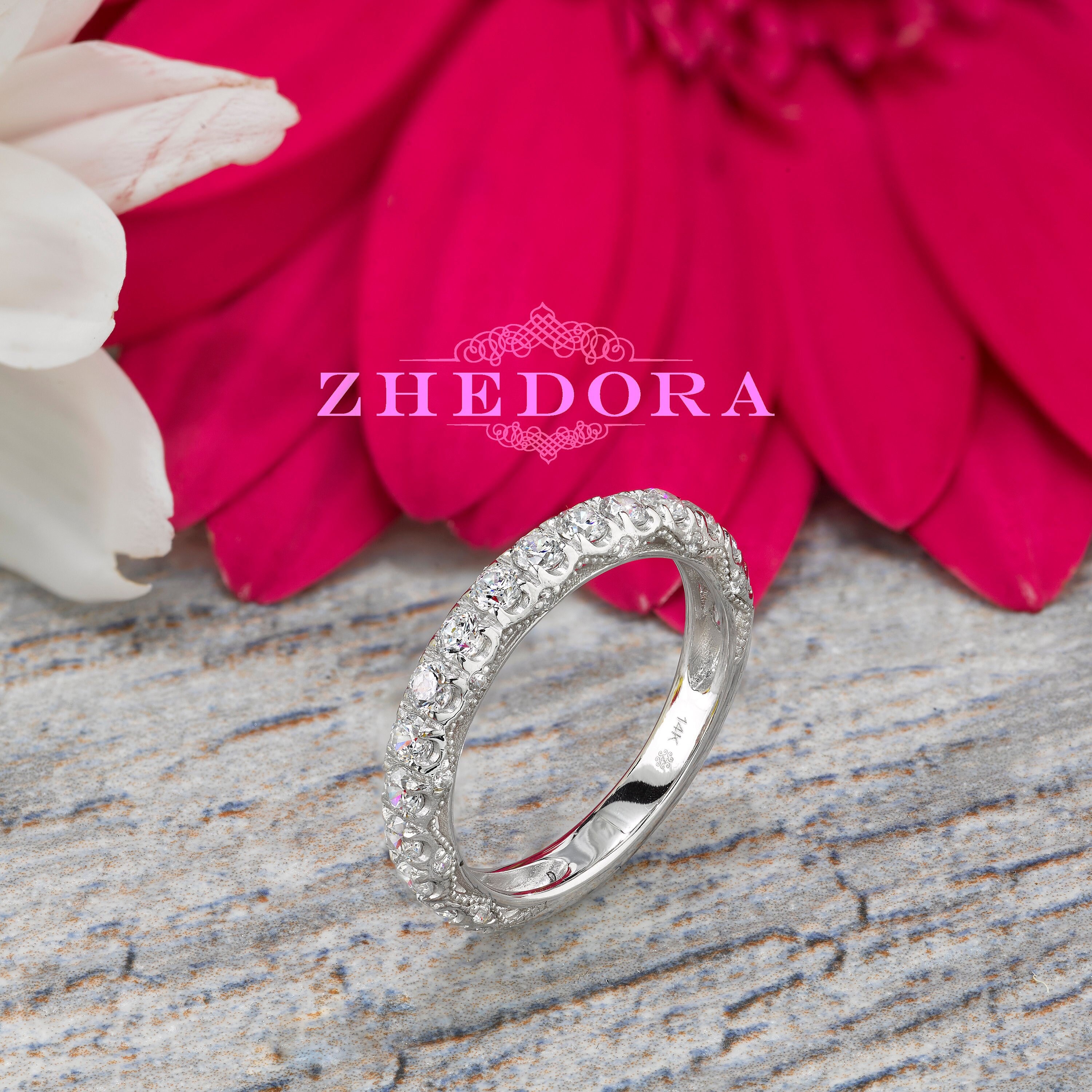 White Gold Milgrain Wedding Band Diamond Wedding Band - Etsy