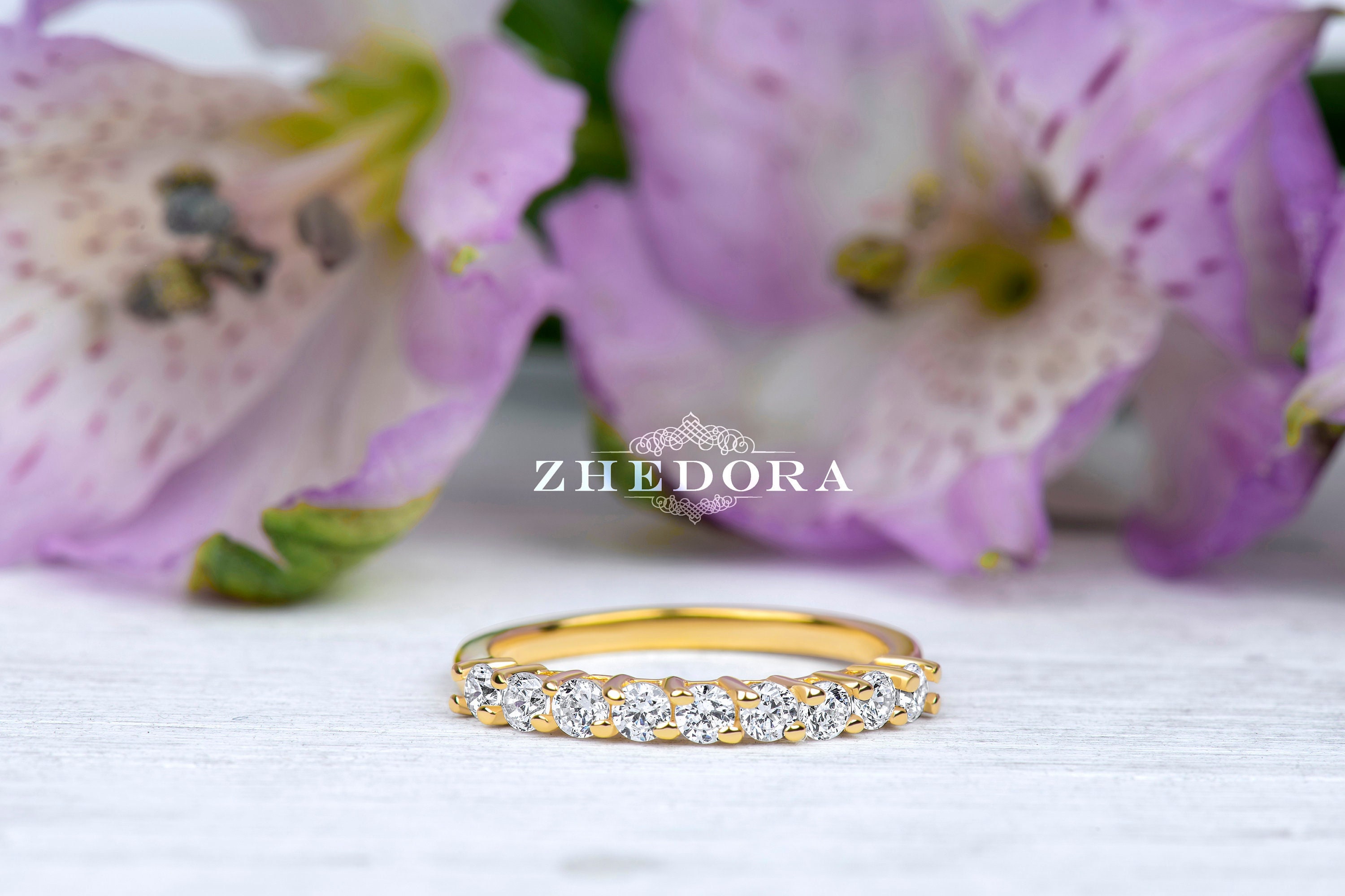 Yellow Gold Wedding Band / Moissanite Wedding Band / Diamond Wedding Band / White Gold Diamond Band / CZ Wedding Ring / Anniversary Ring
