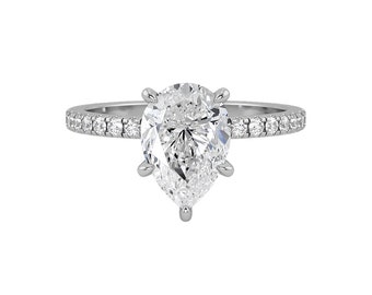 Pear Cut Lab Grown Diamond Engagement Ring, IGI Certified  Solid Gold