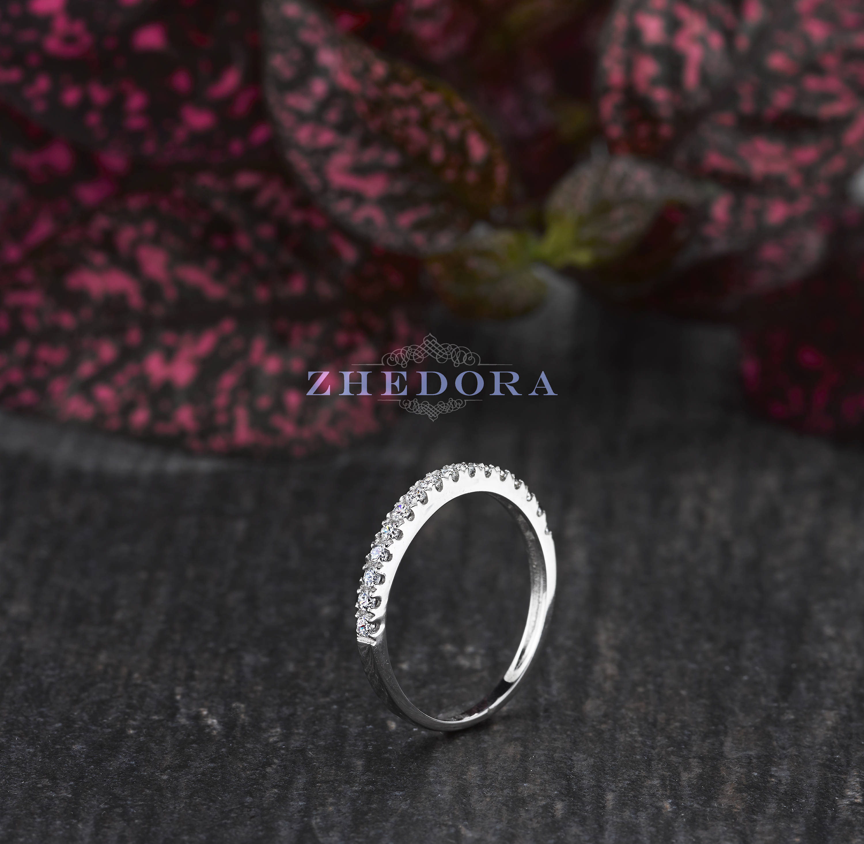 White Gold Wedding Band For Her / Half Eternity Moissanite Band / Moissanite Wedding Band / Minimalist Wedding Ring / Pave Wedding Ring
