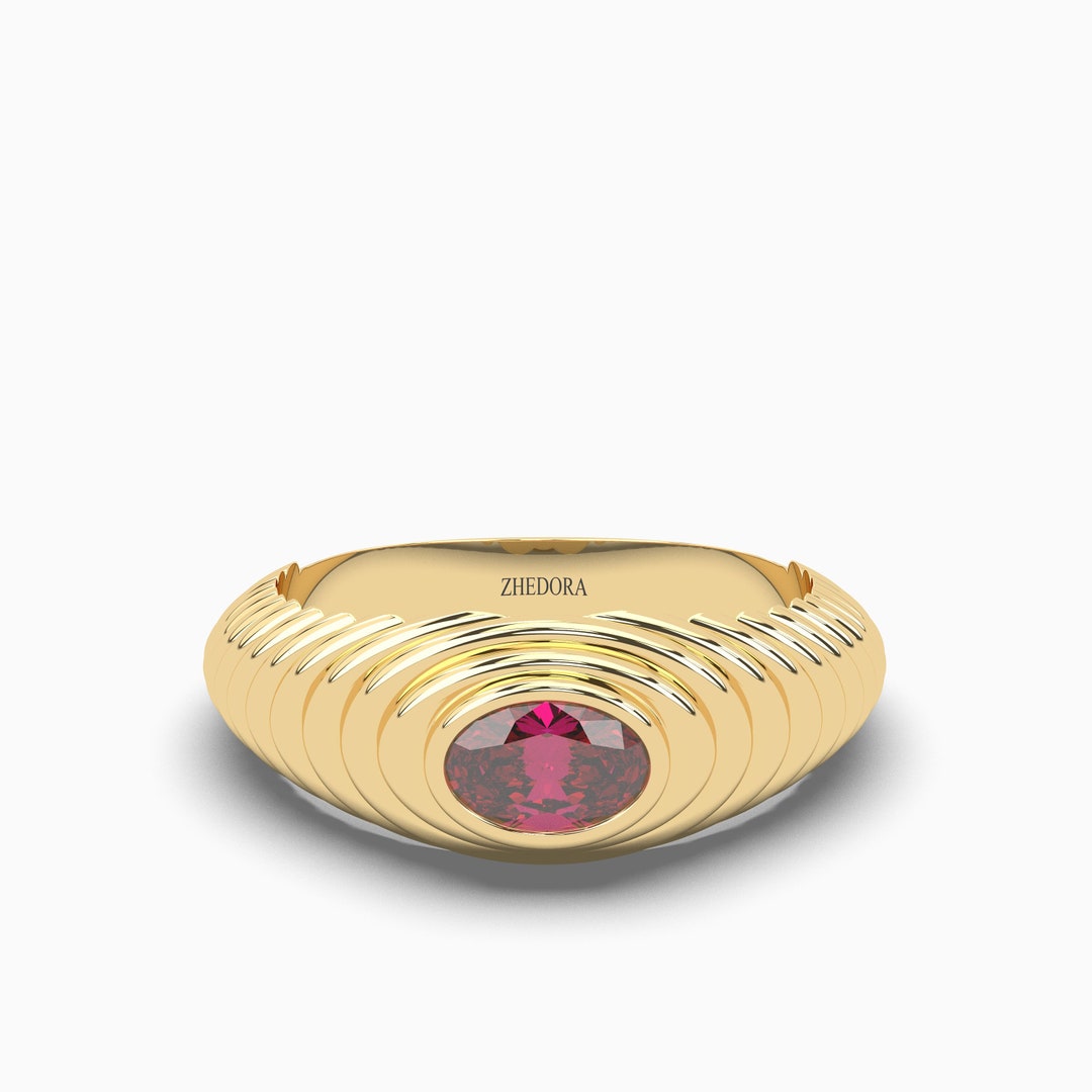 Ruby Beveled Ring in Solid Gold / 14K Gold Statement Ring / Dome ...
