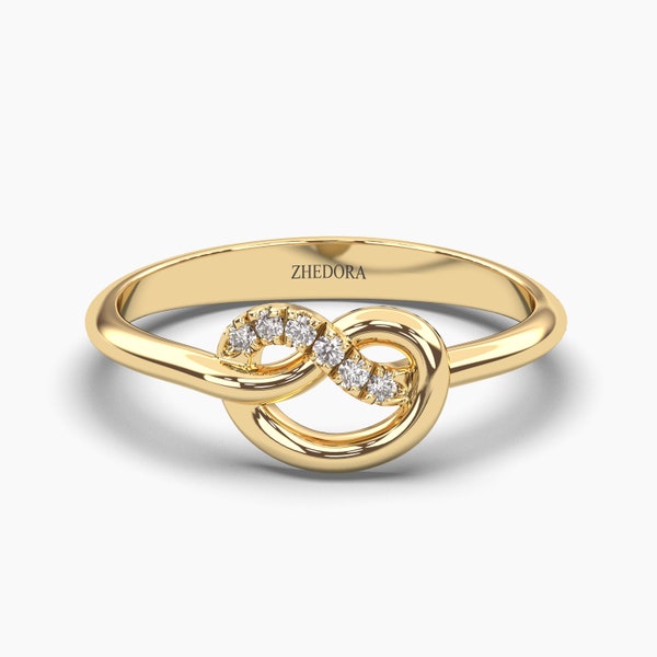 Solid Gold Heart Ring, Gold Pretzel Ring, Pretzel Heart Ring, Gold Pretzel Twist Ring, Twisty Ring Twisty Diamond Ring diamond Heart ing