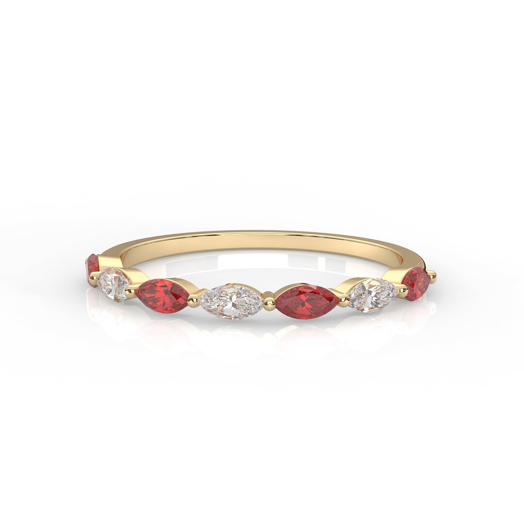14k Solid Gold Ruby Ring / Half Eternity Ruby Ring Micro Pave Set ...