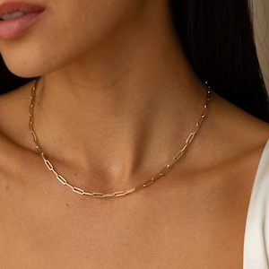 14K Gold Paperclip Chain , Layering Gold Chains , Paperclip Chains, Gold Chains , Everyday gold Chain, Paperclip Necklace , Trending Chain