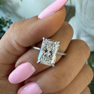 Radiant Cut Lab Grown Diamond Ring , E VS1 , 3 CT Lab Diamond Engagement Ring , IGI Certified , Hidden Halo  , Radiant Cut Diamond Ring