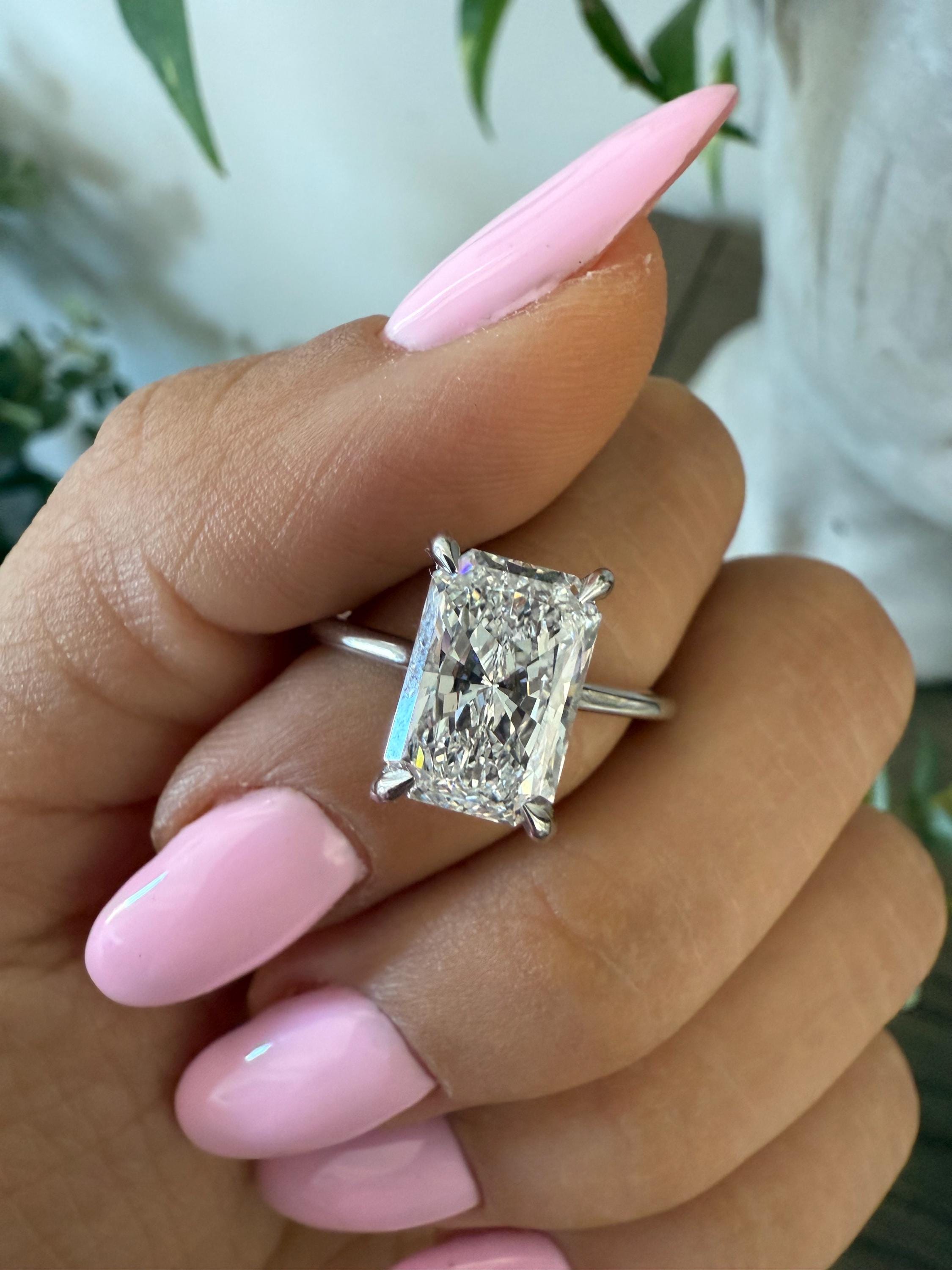 Radiant Cut Lab Grown Diamond Ring , E VS1 , 3 CT Lab Diamond Engagement Ring , IGI Certified , Hidden Halo , Radiant Cut Diamond Ring