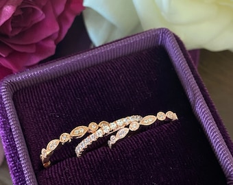 Alianzas apilables de oro rosa, alianzas de boda, alianzas art déco, alianzas de diamantes, alianzas de moissanita, anillos apilables, alianzas de moda