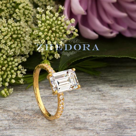 3 CT Emerald Cut Engagement Ring Yellow 14k 18k Gold Moissanite Emerald Cut Engagement Ring Emerald Cut Solitaire Ring Engagement Ring