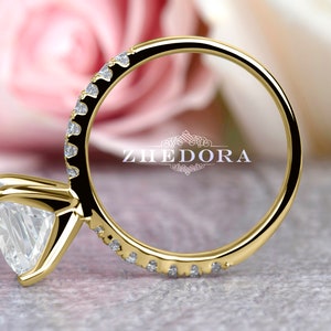 Cushion Cut Engagement Ring | Yellow Gold Cushion Ring | Ring for Women | Classic Engagement Ring | Solitaire Gold Diamond Ring | Zhedora