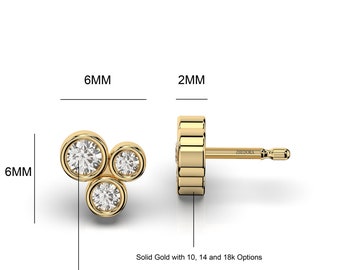 Diamond Studs / Diamond Bezel Set Studs / 14K Gold Dainty