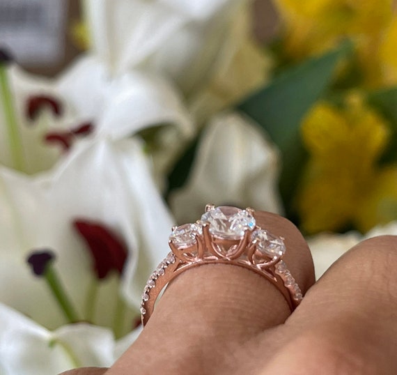 Three Stone Moissanite Engagement Ring Past Present Future