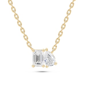 Toi et Moi Diamond Pendant Necklace , Lab Grown Diamond Pendant Necklace , Two Stone Pendant Necklace , Mother&#39;s Day Git , Gold Necklace