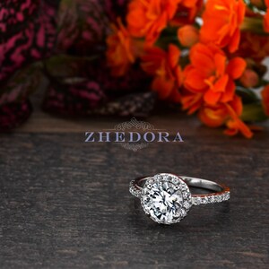 2.50 CT Pink Engagement Ring in 14k/18k Rose Gold, Halo Engagement Ring, White Sapphire Ring, Forever One Moissanite Engagement Ring Zhedora image 5