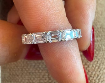 Emerald Cut Wedding Band , East West Emerald Cut Band ,VVS1 D Diamond Wedding Band , Emerald Cut Eternity Wedding Band , Lab Grown Diamond